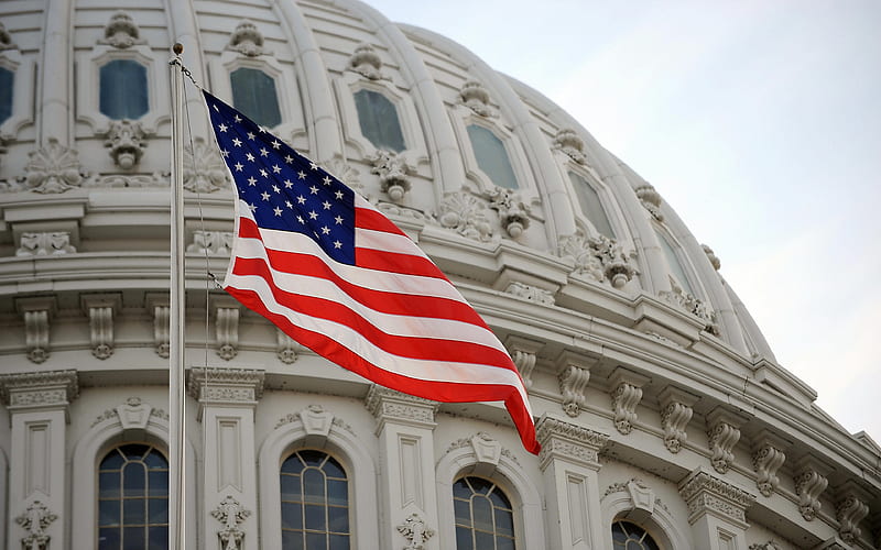 flag of USA, American flag, Washington, USA, Capitol, flagpole, HD wallpaper