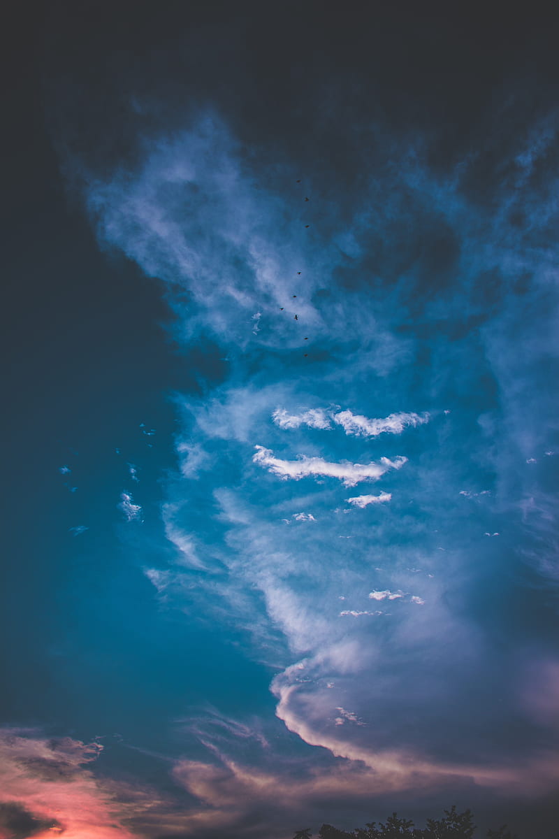 clouds, sky, sunset, dusk, birds, cloudy, HD phone wallpaper