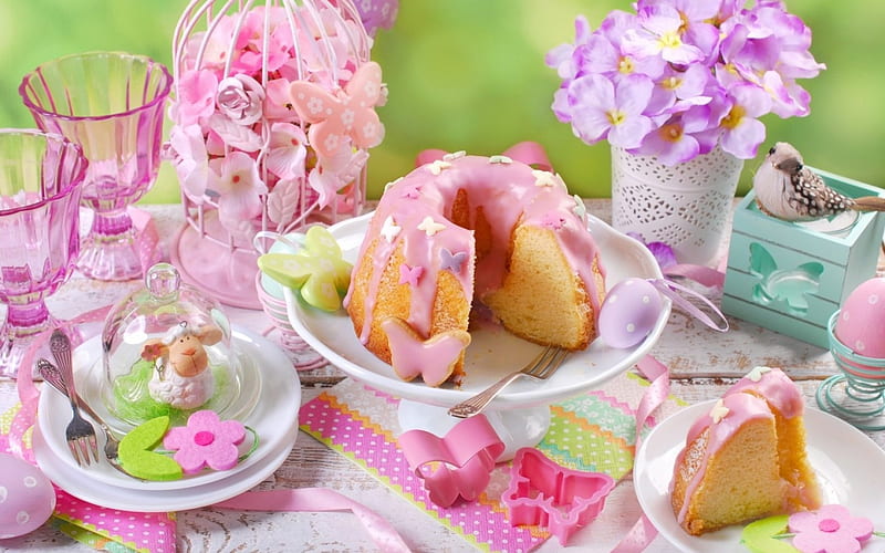 Easter cake, cake, food, easter, sweet, dessert, card, egg, green, pink, deoc, blue, HD wallpaper