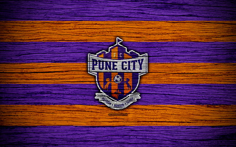 Pune City FC Indian Super League, soccer, India, football club, Pune City, ATK, wooden texture, FC Pune City, HD wallpaper