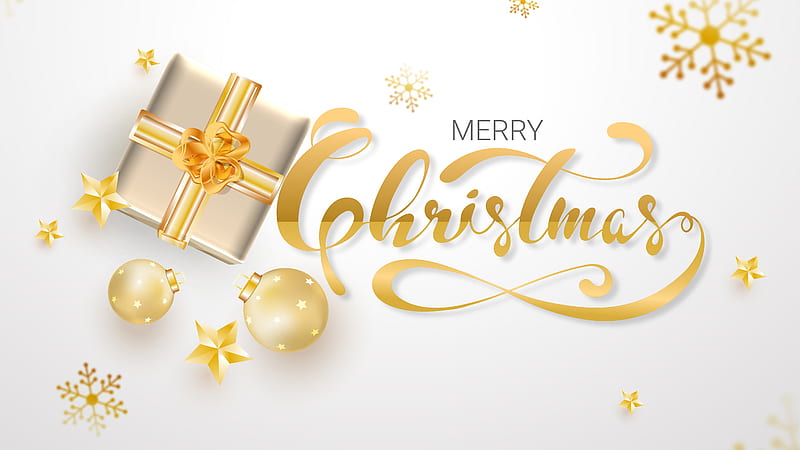 Merry Christmas With Gift And Bauble Ornaments Merry Christmas, HD wallpaper