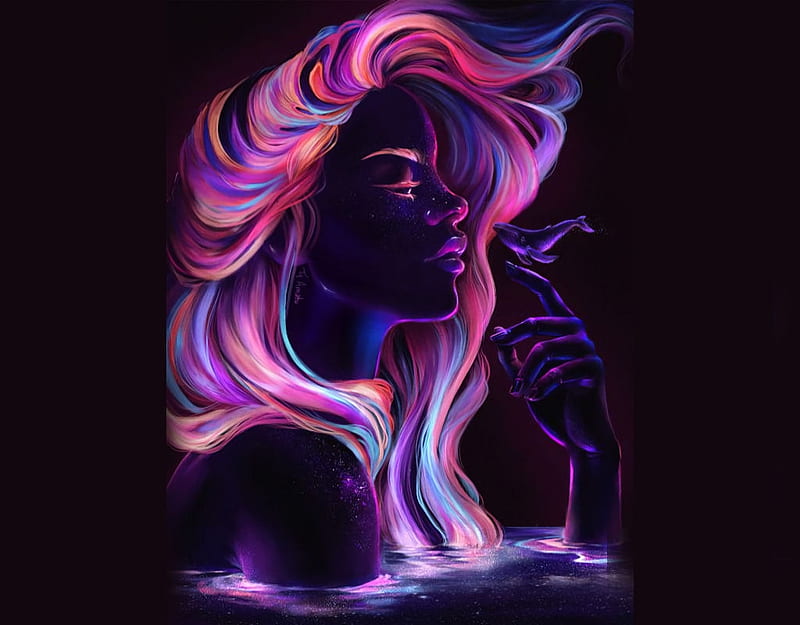 Black Light Babe, color on black, women are special, album, awesome pink world, Tyler Amato, HD wallpaper