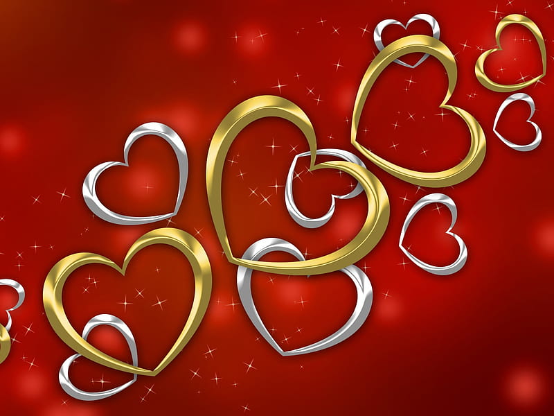 Gold and Silver, abstract, gold, corazones, silver, HD wallpaper
