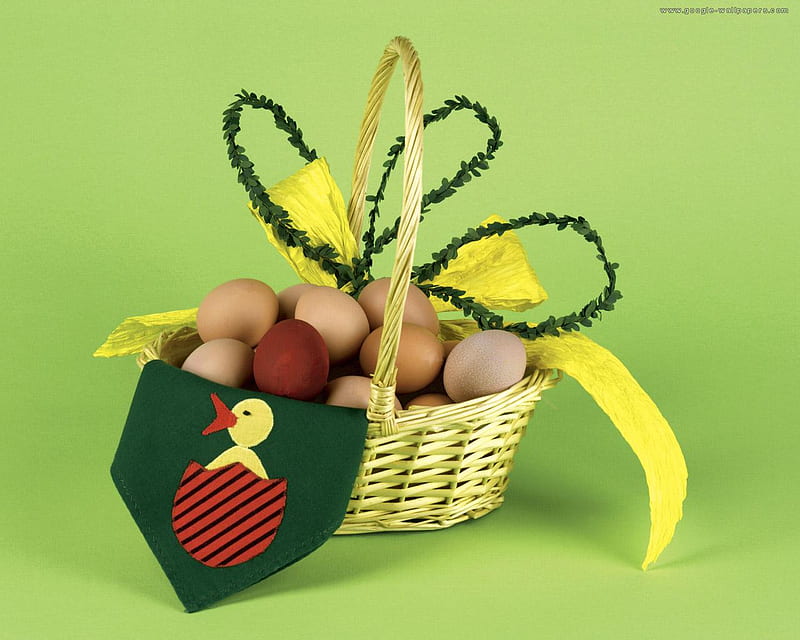 Easter basket, still life, nice, decoration, basket, eggs, HD wallpaper