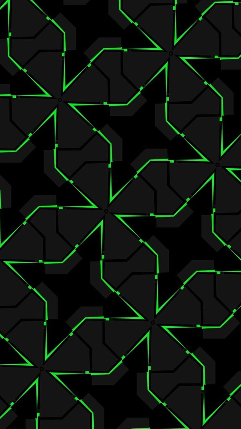 green stars, black, green, pattern, HD phone wallpaper