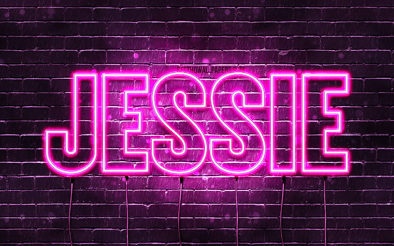 Jessie with names, female names, Jessie name, purple neon lights, horizontal text, with Jessie name, HD wallpaper