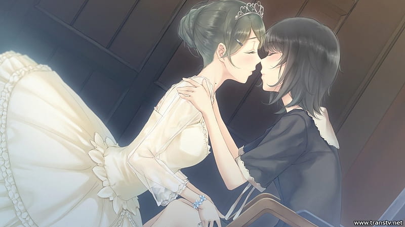 lesbians, closed eyes, two women, anime, anime girls, kissing, yuri, maid