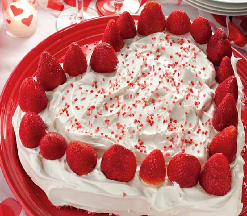 Valentine Day Cake, Red, Cak, Day, Valentine, White, Heart, HD wallpaper