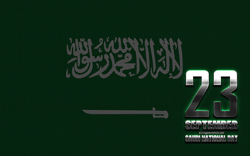 23 September, Saudi National Day, Saudi Arabia national holiday, creative metal art, greeting card, Saudi Arabia, HD wallpaper
