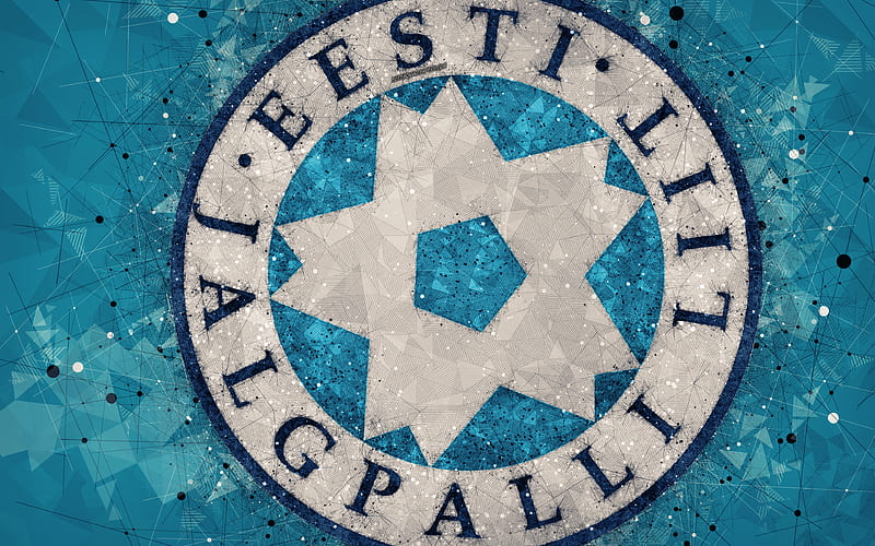 Estonia national football team geometric art, logo, blue abstract background, UEFA, emblem, Estonia, football, grunge style, creative art, HD wallpaper