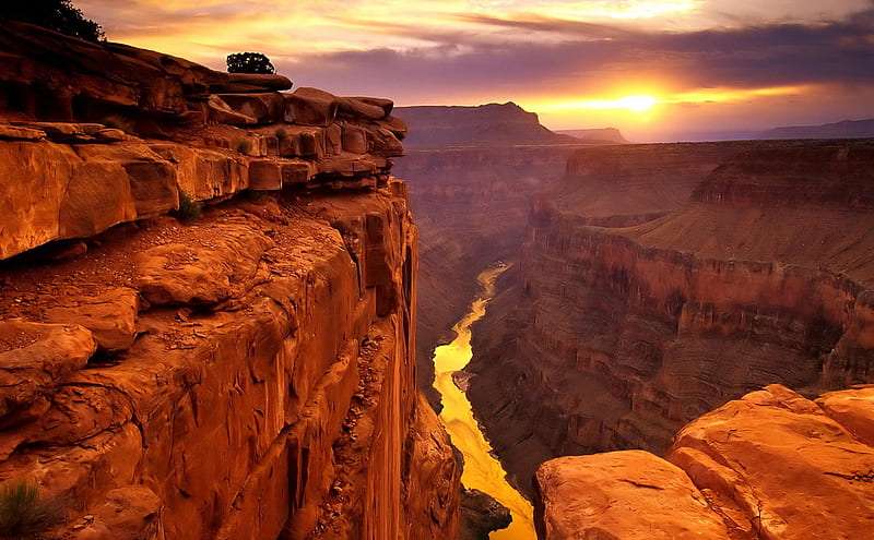 Grand Canyon, Colorado, river, sun, colorado, mountains, HD wallpaper