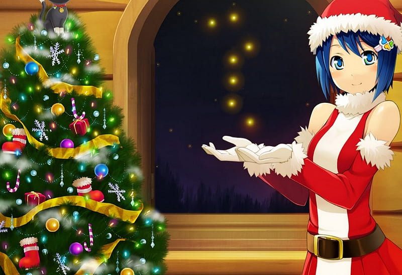 Christmas Tree, ornaments, pretty, shristmas tree, sparks, sweet, nice,  anime, HD wallpaper | Peakpx