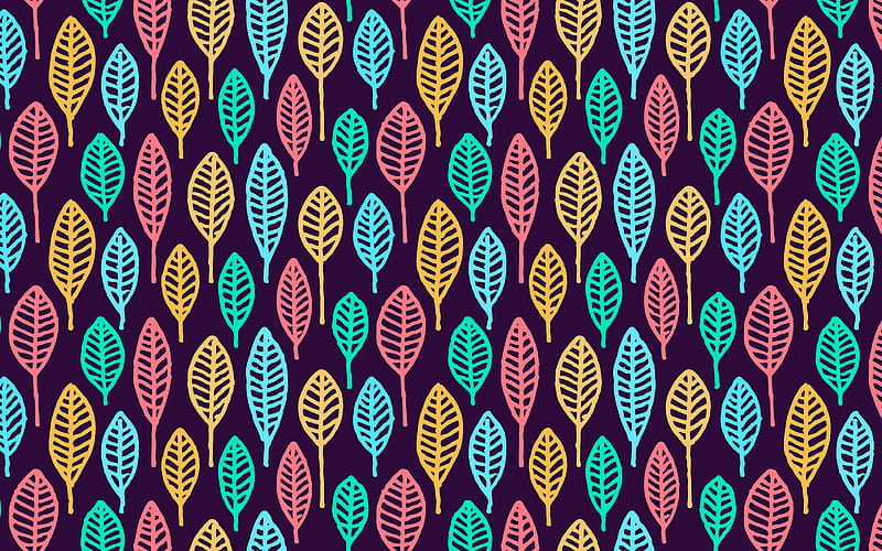 cartoon leaves pattern background with leaves, multicolored leaves background, leaves textures, kids textures, cartoon leaves background, leaves patterns, leaves backgrounds, HD wallpaper
