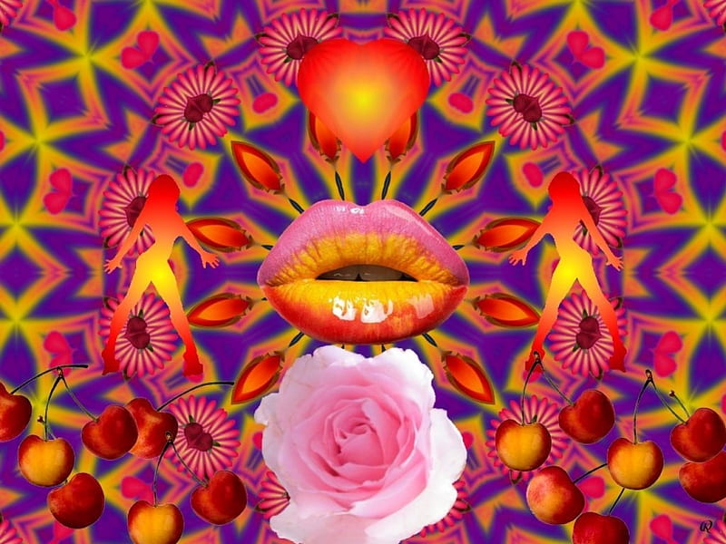 Cherry Tart, 3d, fractal, collage, abstract, eye candy, HD wallpaper