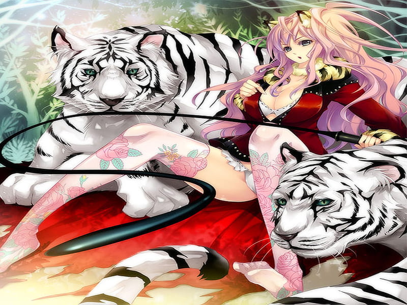 The Girl and White Tiger, white tiger, training, female, big cat, blonda  hair, HD wallpaper | Peakpx