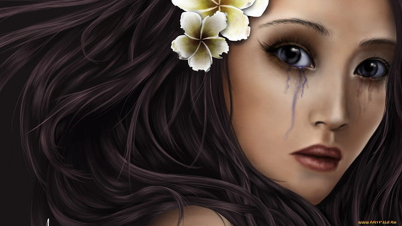 Crying girl, sad, flower, fantasy, crying, HD wallpaper | Peakpx