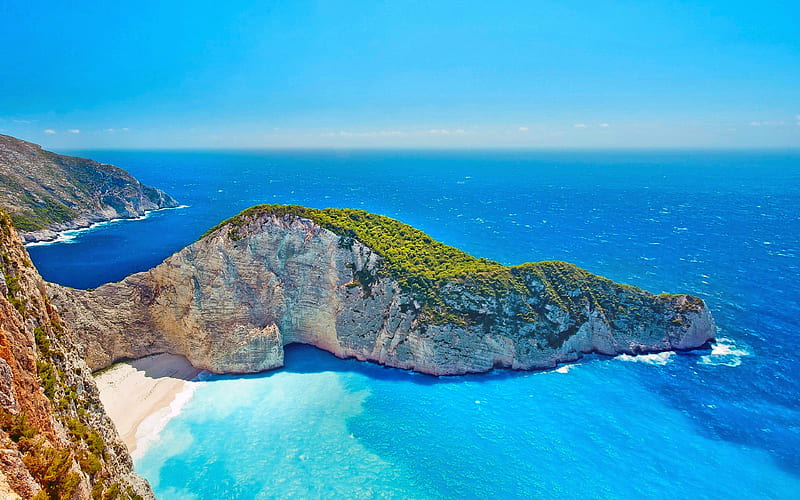 Zakynthos beach, cliffs, sea, summer, Greece, HD wallpaper