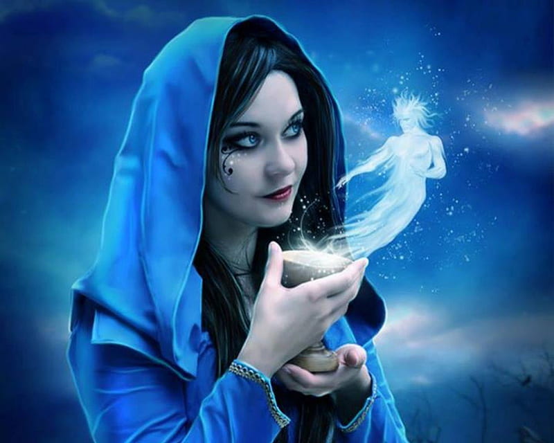 Magical Moment, hood, girl, magical, genie, eyes, blue, HD wallpaper