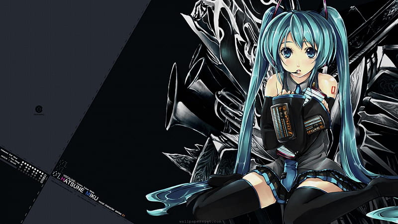 Miku sitting down, miku, cute, anime, happy, HD wallpaper