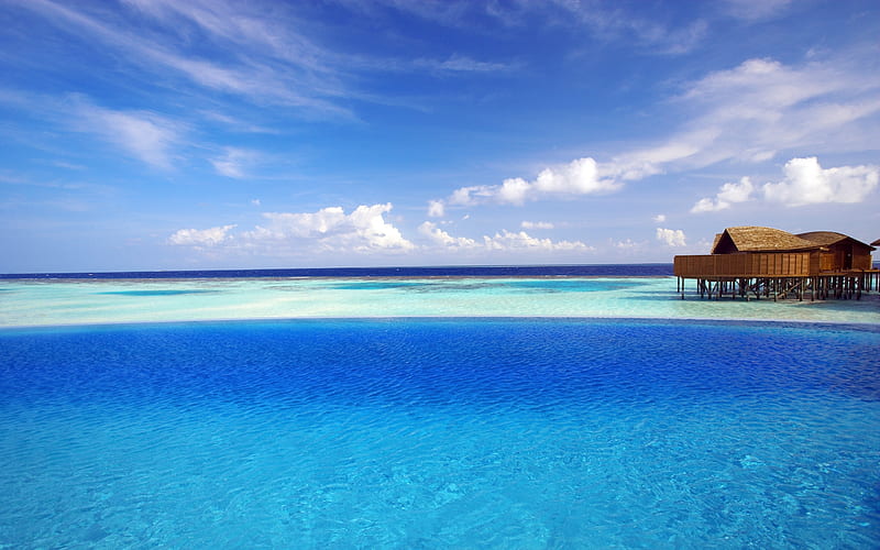 Seaside Resort, Water, Sea, Sky, Blue, Resort, HD wallpaper