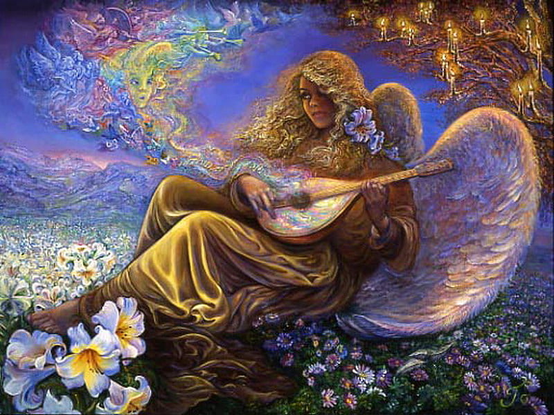 Angel melodies, josephine wall, art, fantasy, angel, HD wallpaper