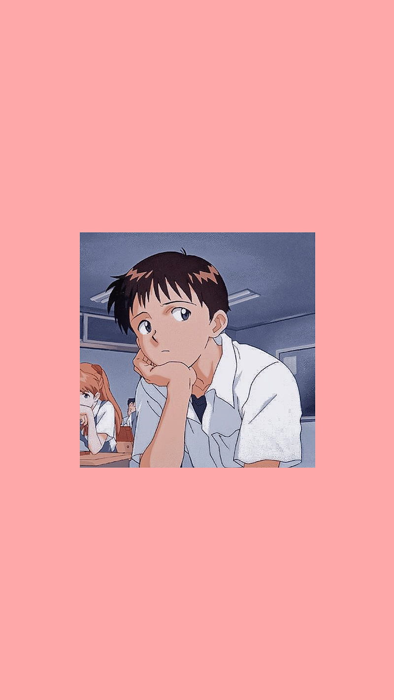 shinji ikari, anime, centrado, evangelion, minimalist, minimalista, pinkrose, HD phone wallpaper shinji ikari, anime, centrado, evangelion, minimalist, minimalista, pinkrose, HD phone wallpaper