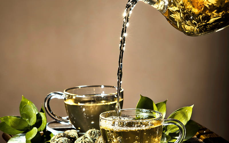 green tea, cups, teapot, Thailand, tea concepts, herbal tea, HD wallpaper