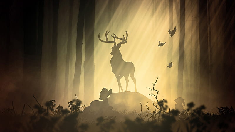 Deer Fantasy Forest, deer, forest, fantasy, artist, artwork, digital-art, behance, HD wallpaper