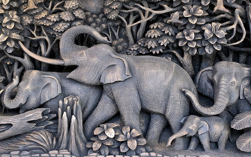 Elephants, art, Thailand, decorative, gris, HD wallpaper | Peakpx