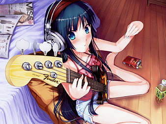 Akiyama with her guitar, mio con su guitarra alado, muy preciosa, HD ...