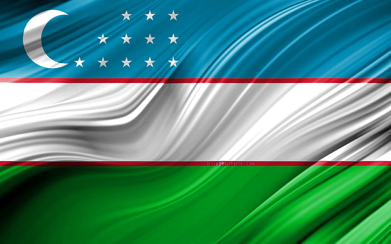 Uzbek flag, Asian countries, 3D waves, Flag of Uzbekistan, national symbols, Uzbekistan 3D flag, art, Asia, Uzbekistan, HD wallpaper
