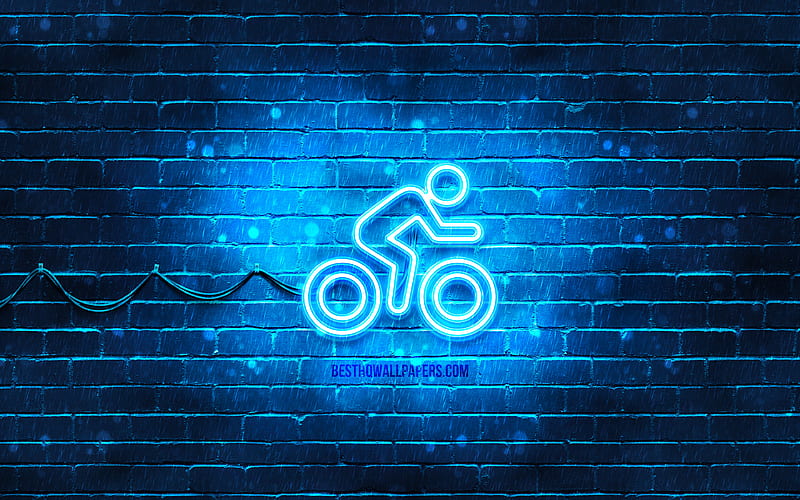 Cycling neon icon blue background, neon symbols, Cycling, neon icons, Cycling sign, sports signs, Cycling icon, sports icons, HD wallpaper