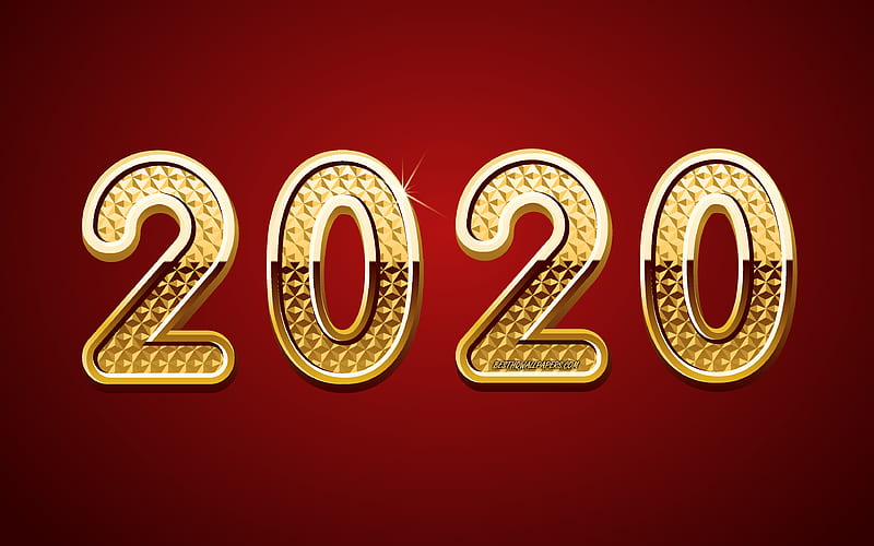 2020 concepts, Happy New Year, 2020, golden letters, Luxury 2020 background, 2020 year concepts, red 2020 background, HD wallpaper