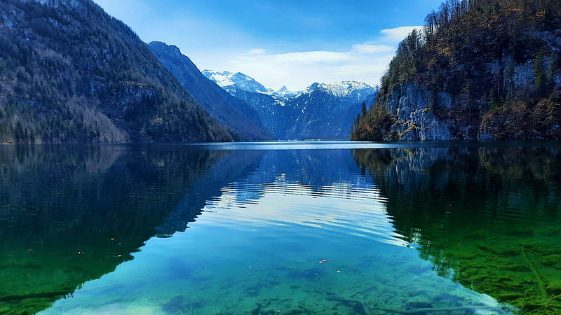 Lake Koenigssee, Upper Bavaria, Germany, alps, reflections, mountains ...