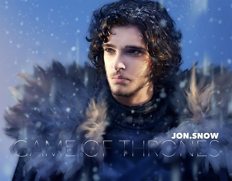 Jon Snow, luminos, game of thrones, xiu yuan, man, face, art, xiuyuan, fantasy, fur, blue, HD wallpaper