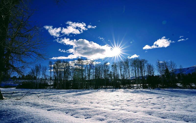 Winthrop, Washington, sky, snow, landscape, sun, usa, clouds, HD wallpaper