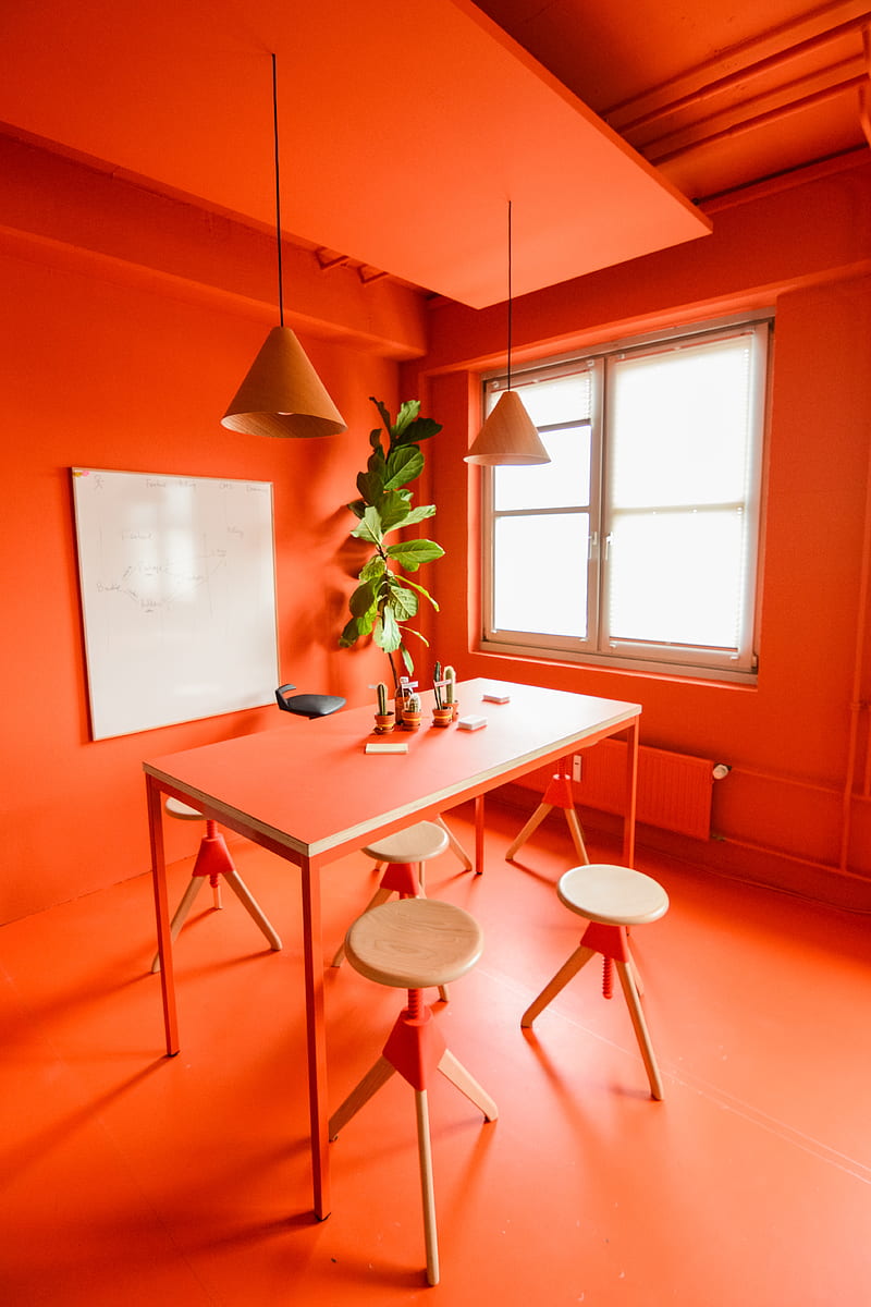 room, office, interior, desenho, orange, HD phone wallpaper
