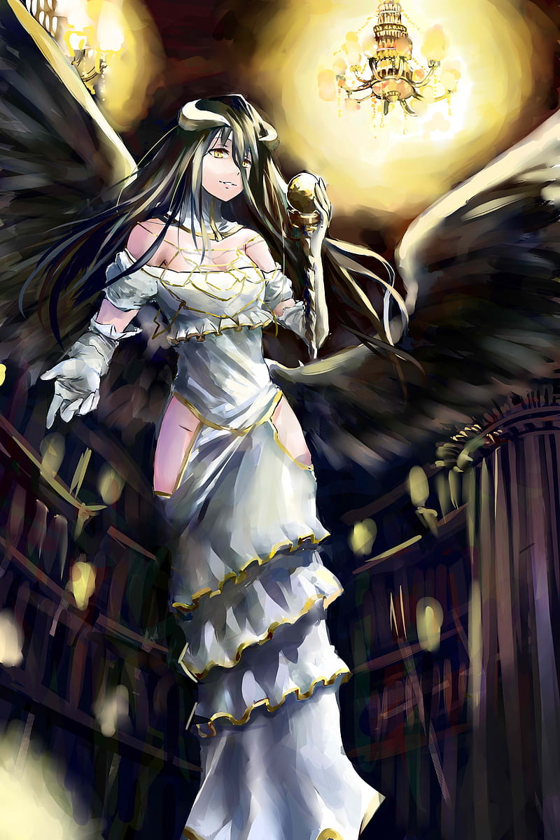 Albedo (OverLord), black hair, boobs, dress, white dress, long hair, horns,  Overlord (anime), HD phone wallpaper | Peakpx