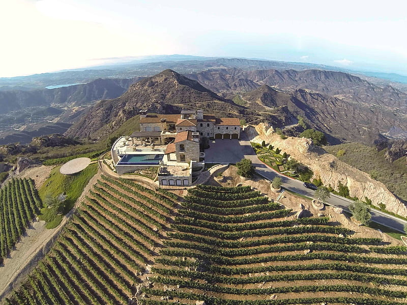 Malibu Rocky Oaks Estate Vineyard, architecture, hills, Malibu, Vineyard, Rocky Oaks, wine, farming, Estate, home, grapes, mansion, business, HD wallpaper
