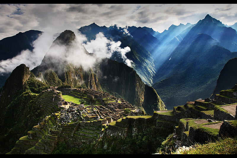 Machu Picchu, mountain, green, nature, clouds, sky, HD wallpaper