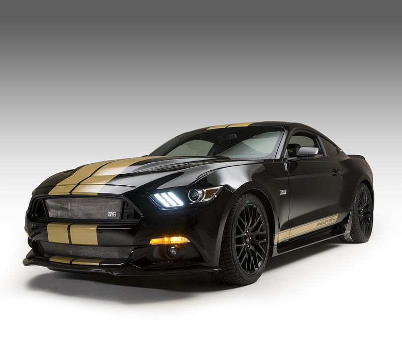 Shelby, america, black, ford, gold, gt, mustang, usa, HD wallpaper