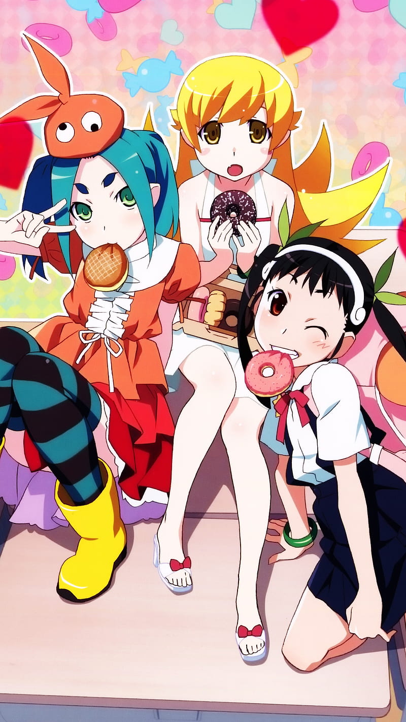 Hachikuji Mayoi, Monogatari Series, Ononoki Yotsugi, Oshino Shinobu, anime girls, HD phone wallpaper