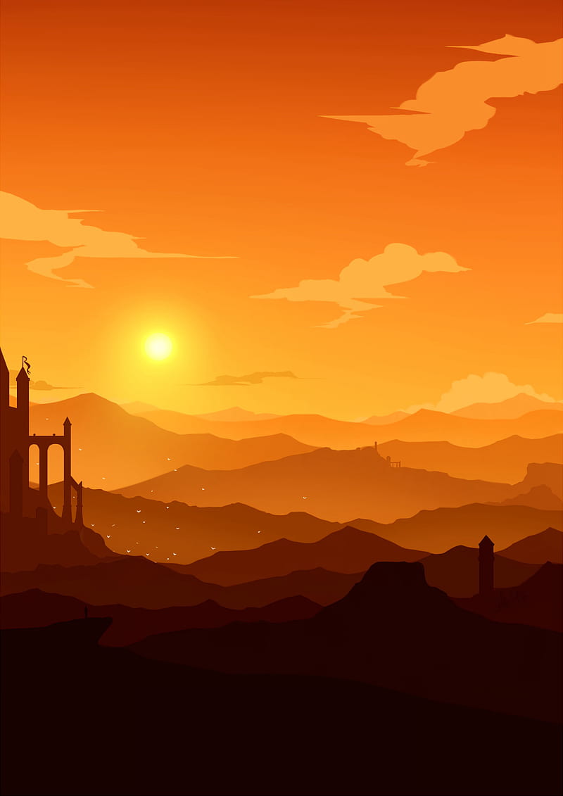 mountains, vector, sunset, hills, HD phone wallpaper