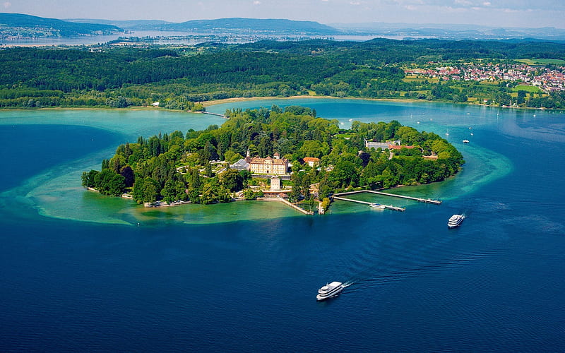 Lake Constance, Germany, island, aerial, Germany, lake, HD wallpaper