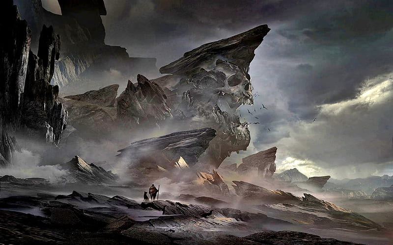 The Last Refuge, fantasy, dark, evil, skull, landscape, HD wallpaper