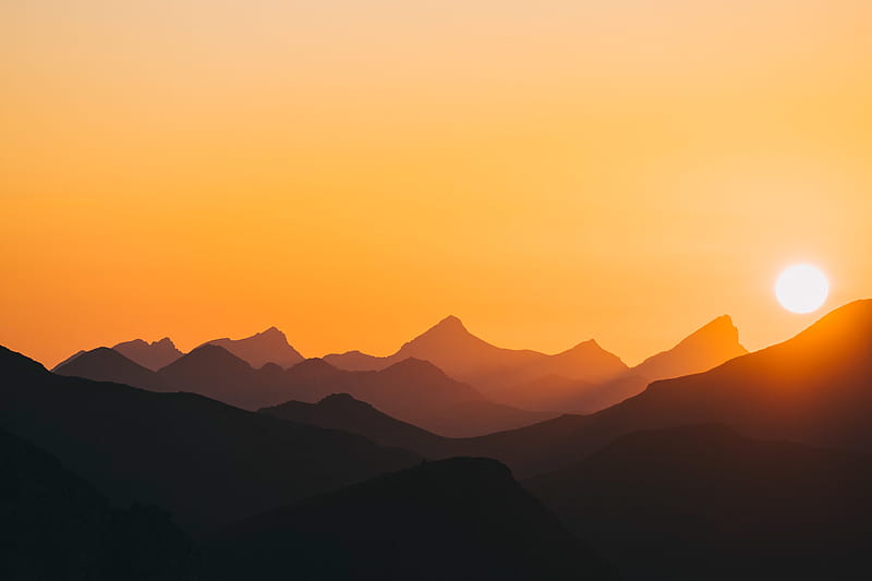Orange Sunrise at Hills, HD wallpaper