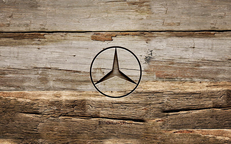 Mercedes-Benz golden logo, artwork, brown metal background