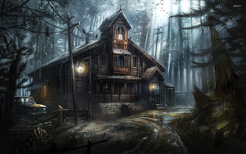 Spooky Haunted House in the Forest, Haunted Houses, Forests, Halloween, Spooky, Nature, HD wallpaper