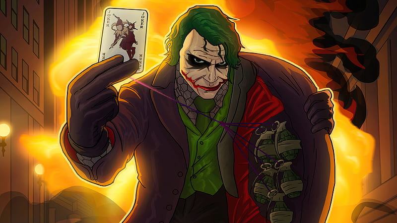 Joker With Bomb And Card, joker, superheroes, artwork, artist, artstation, HD wallpaper