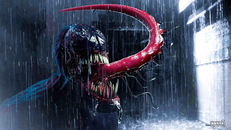 Venom In The Rain, venom, superheroes, artwork, digital-art, behance, HD wallpaper